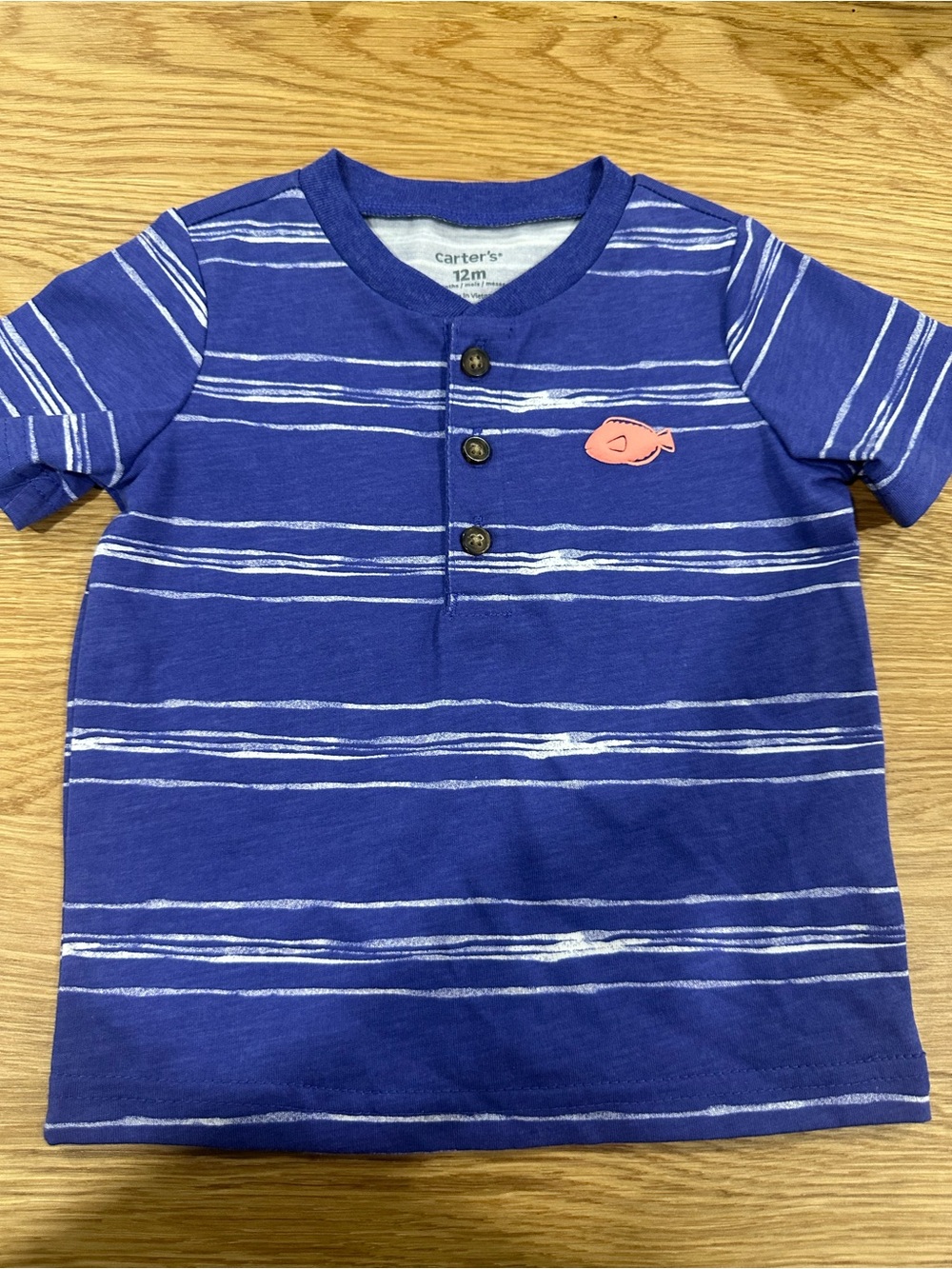 Carter's Royal Blue Striped Henley Tee with Coral Fish Accent